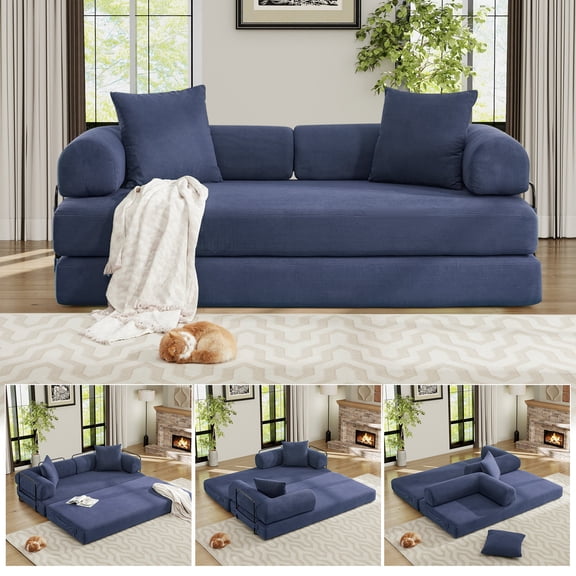 Timbernest 78.5" Sofa Bed, 4 in 1 Convertible Sofa bed, Corduroy Boneless Floor Sleeper Sofa, Blue