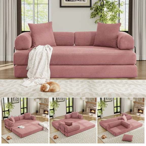 Timbernest 78.5" Sofa Bed, 4 in 1 Convertible Sofa bed, Corduroy Boneless Floor Sleeper Sofa, Pink