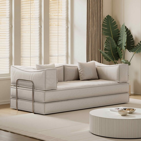 Timbernest 78.8" Corduroy Sleeper Sofa, Convertible Cloud Couch No Assembly Boneless Deep Seat Sofa Bed for Living Room, Cream