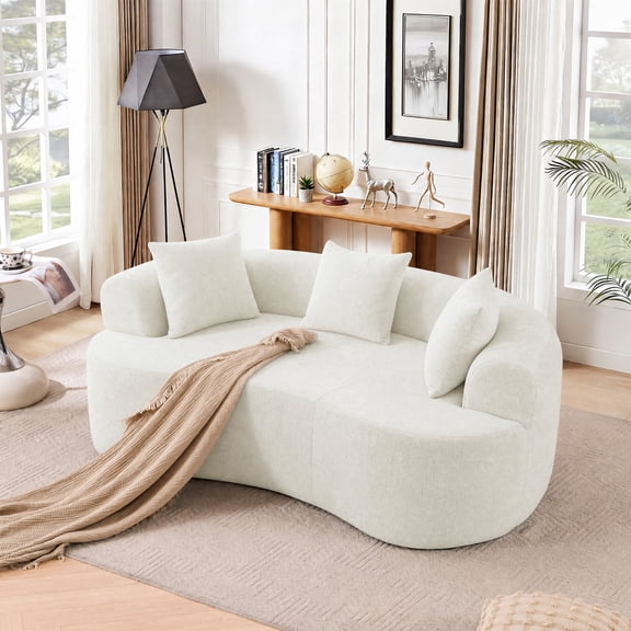 Timbernest 79" Curved Boneless Sofa, Cloud Couch for Small Spaces, Modern Chenille Floor Sofa, No Assembly Required, White