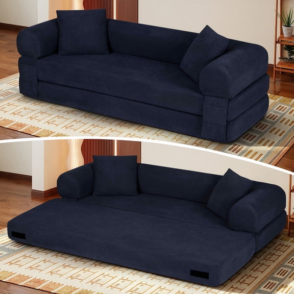 Timbernest 80" Convertible Sofa Bed, Corduroy Sleeper Couch with Storage Pockets for Living Room, Dark Blue