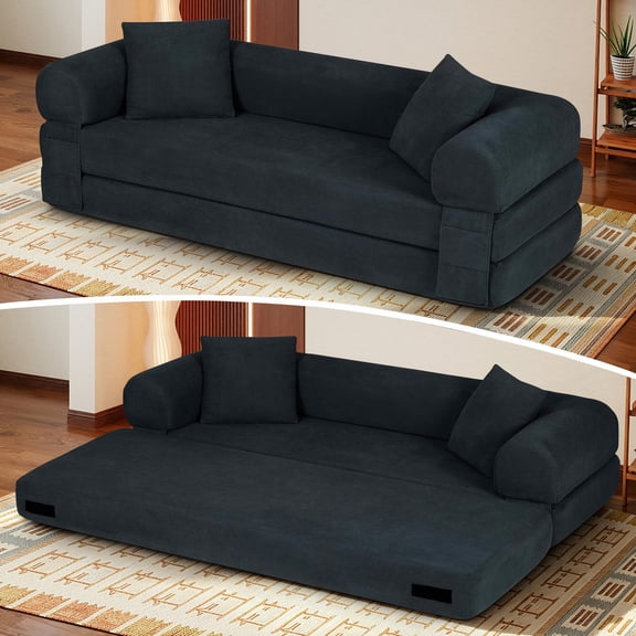 Timbernest 80" Convertible Sofa Bed, Corduroy Sleeper Couch with Storage Pockets for Living Room, Dark Gray