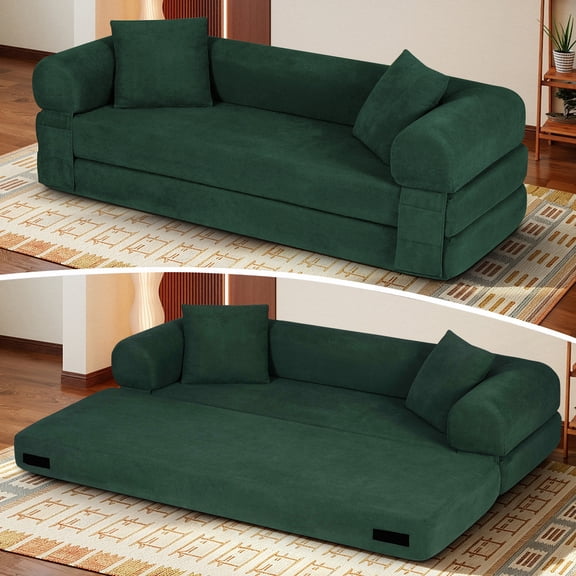 Timbernest 80" Convertible Sofa Bed, Corduroy Sleeper Couch with Storage Pockets for Living Room, Dark Green