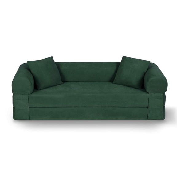Timbernest 80" Convertible Sofa Bed, Corduroy Sleeper Couch with Storage Pockets for Living Room, Dark Green