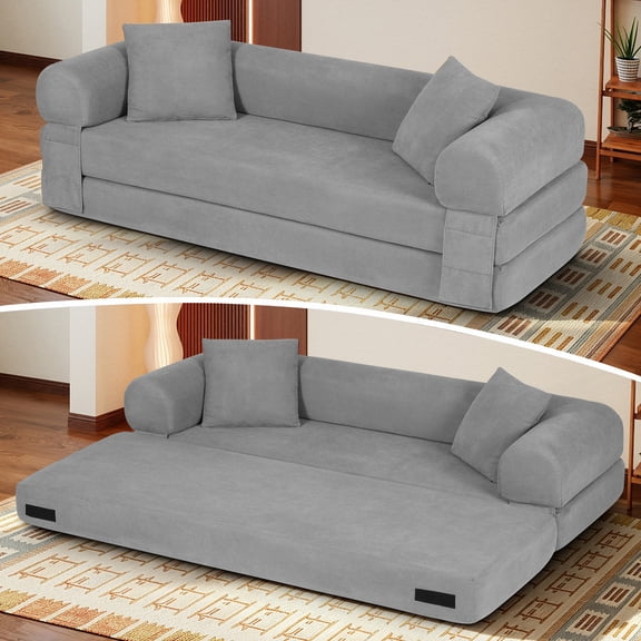 Timbernest 80" Convertible Sofa Bed, Corduroy Sleeper Couch with Storage Pockets for Living Room, Light Gray