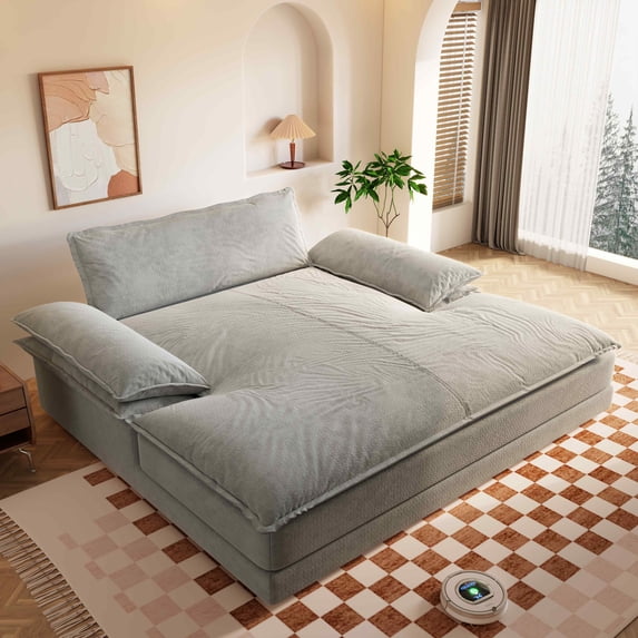 Timbernest 80" Oversized Chaise Lounge Chair Indoor, Chenille Deep Seat Sleeper Chair, Double Chaise Reading Chair Lazy Sofa, Gray