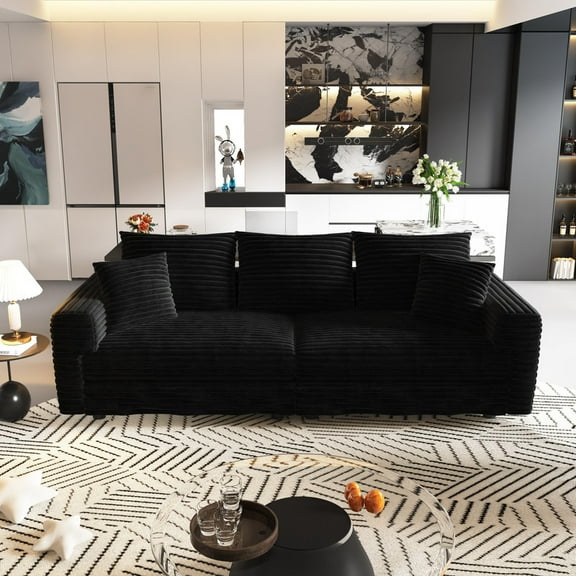 Timbernest 82.7" Corduroy Couch, Convertible 3 Seater Sofa, Deep Seat Cloud Sofa, Comfy Lounge Chair for Living Room (Black, 3 Seater)