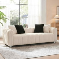 Timbernest 82.7" Corduroy Sofa, Modern 3 Seater Sofa with 4 Pillows, High-end Couch for Living Room, Bedroom, Office, Milk White