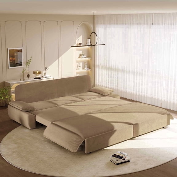 Timbernest 94.5" Pull Out Sofa Bed King Size, 3-in-1 Convertible Sleeper Sofa, Modern Corduroy Couch for Living Room, Camel