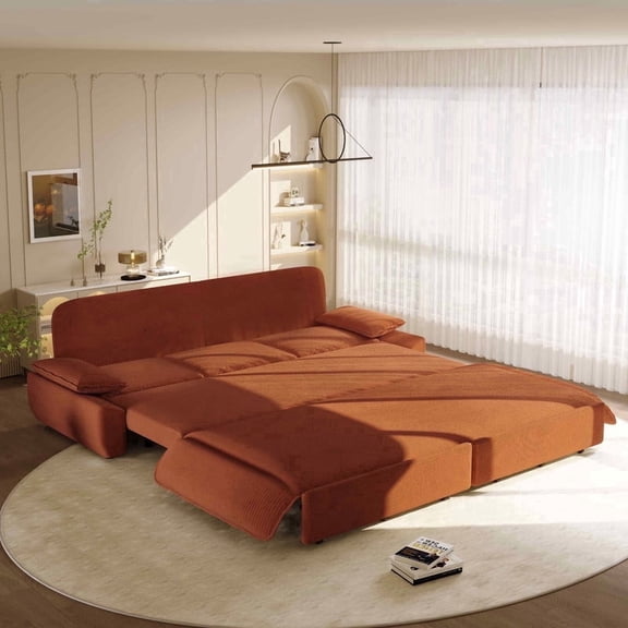 Timbernest 94.5" Pull Out Sofa Bed King Size, 3-in-1 Convertible Sleeper Sofa, Modern Corduroy Couch for Living Room, Orange