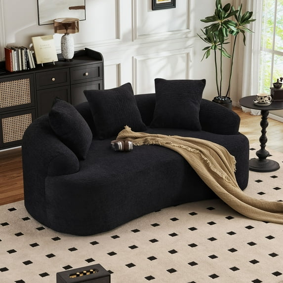 Timbernest 65" Loveseat Sofa, 2-Seat Chenille Cloud Couch, Modular Curved Sofa for Living Room, Black