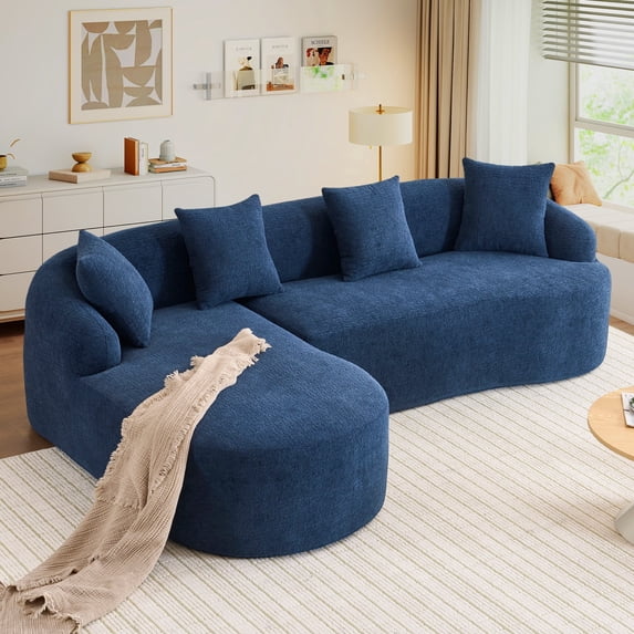 Timbernest 99" Modular Sectional Sofa, 3-Seater L Shaped Couch with Pillows, Chenille Couches for Living Room, Blue