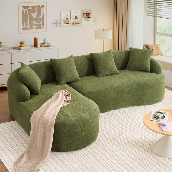 Timbernest 99" Modular Sectional Sofa, 3-Seater L Shaped Couch with Pillows, Chenille Couches for Living Room, Green