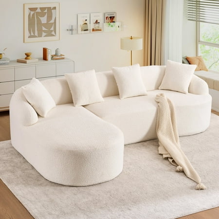 Timbernest 99" Modular Sectional Sofa with Pillows, Chenille L Shaped 3-Seater Couch with Deep Seat, White