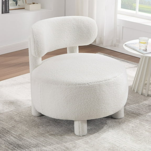 Timbernest Armless Accent Chair, Modern Sofa Side Chair with Curved Wingback and Solid Wood Legs, Decorative Chair for Living Room, Comfy Upholstered Makeup Chair for Bedroom, White Teddy
