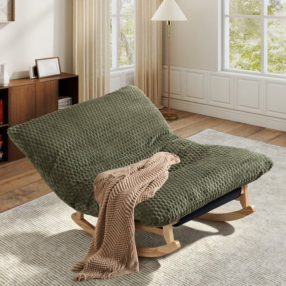 Timbernest Bean Bag Rocking Chair for Indoor Outdoor, Accent Armless Lazy Sofa, Corduroy Casual Single Couch, Green