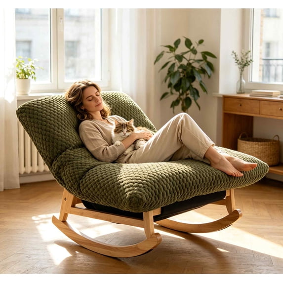 Timbernest Bean Bag Rocking Chair for Indoor Outdoor, Accent Armless Lazy Sofa, Corduroy Casual Single Couch, Green