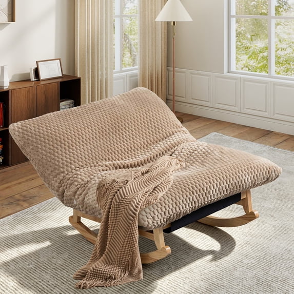 Timbernest Bean Bag Rocking Chair for Indoor Outdoor, Accent Armless Lazy Sofa, Corduroy Casual Single Couch, Khaki