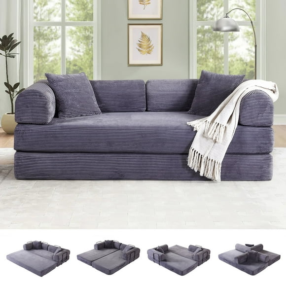 Timbernest Convertible Sleeper Sofa Bed 78" Folding Sofa Bed with 2 Pillows 3-Seat Floor Sofa for Living Room, No Assembly, Gray