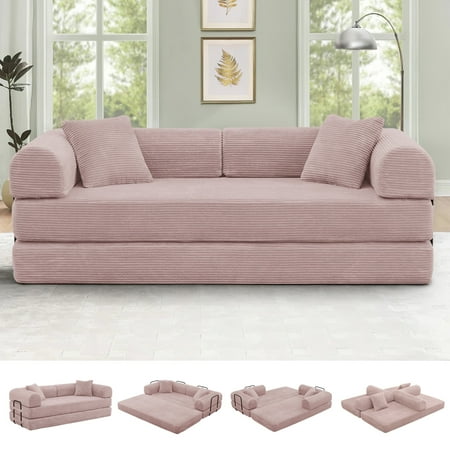 Timbernest Full Size Convertible Sleeper Sofa Bed 78" Folding Sofa Bed with 2 Pillows 3-Seat Floor Mattress Sofa for Living Room, No Assembly, Pink