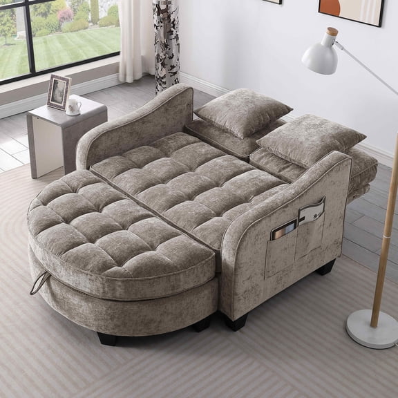 Timbernest Loveseat with Storage Ottoman, Convertible Sleeper Sofa Bed with Adjustable Backrest, 2 Seater Cloud Couch for Living Room, Brown Chenille
