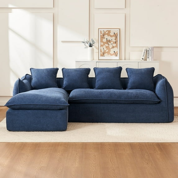 Timbernest Modular Sectional Sofa, 106" Oversized L Shaped Couch with Chaise and Pillows, Deep Seat Compression Sofa for Living Room, Blue