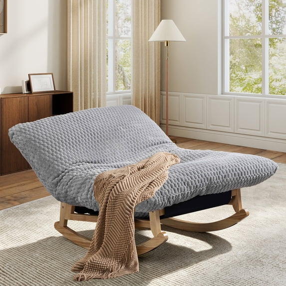 Timbernest Bean Bag Rocking Chair for Indoor Outdoor, Accent Armless Lazy Sofa, Corduroy Casual Single Couch, Light Gray