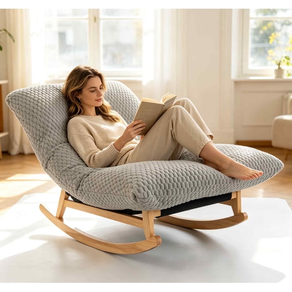 Timbernest Bean Bag Rocking Chair for Indoor Outdoor, Accent Armless Lazy Sofa, Corduroy Casual Single Couch, Light Gray