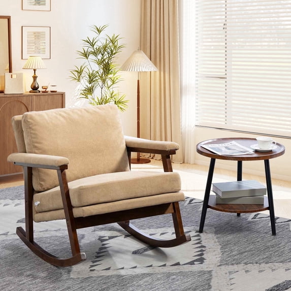 Timbernest Rocking Chair Accent Chair Reading Armchair for Living Room, Bedroom, Sunroom, Khaki