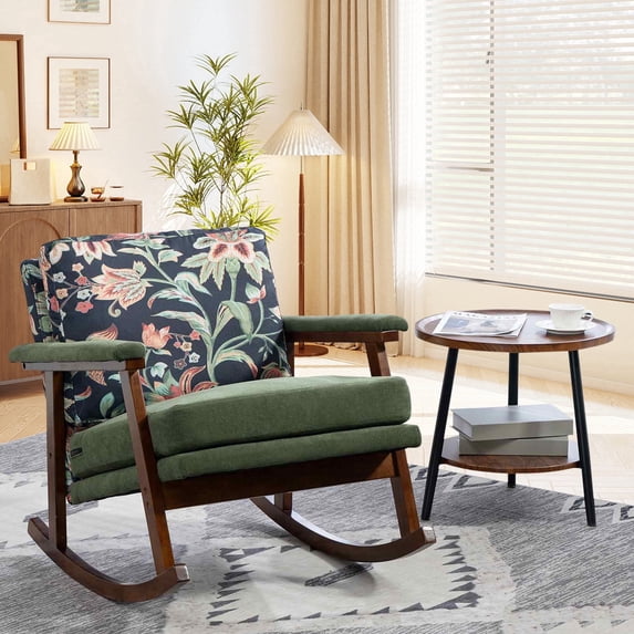 Timbernest Rocking Chair, Accent Reading Armchair for Living Room, Bedroom, Sunroom, Antique Green