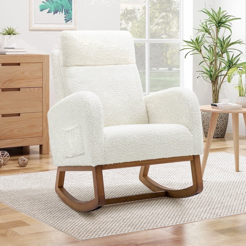 Timbernest Rocking Chair Teddy, 27" High Backrest Modern Accent Chair, Glider Rocker for Living Room, White