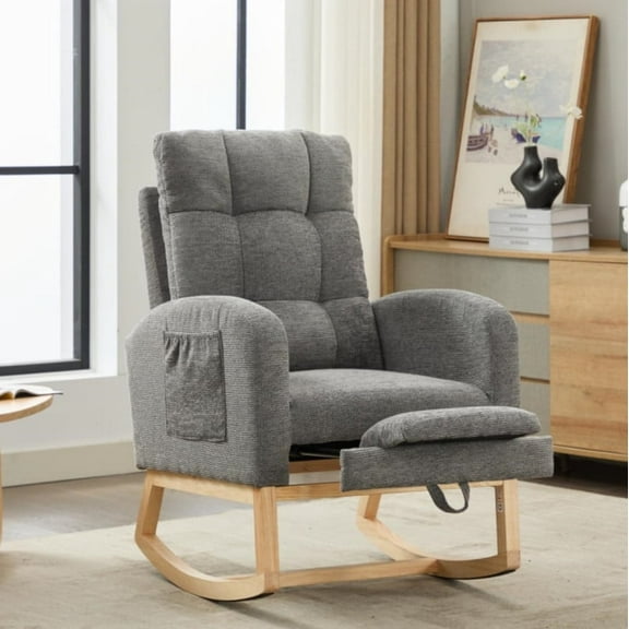 Timbernest Rocking Chair, Upholstered Glider Rocker for Nursery with Footrest and Side Pocket, High Backrest Lounge Arm Chair for Living Room, Bedroom, Office, Dark Gray