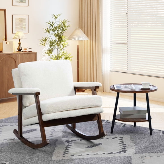 Timbernest Rocking Chair Accent Chair Reading Armchair for Living Room, Bedroom, Sunroom, Antique White