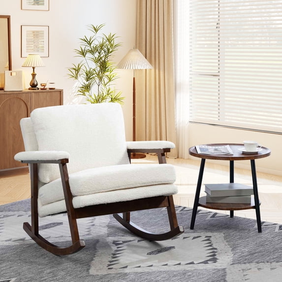 Timbernest Rocking Chair Accent Chair Reading Armchair for Living Room, Bedroom, Sunroom, Antique White