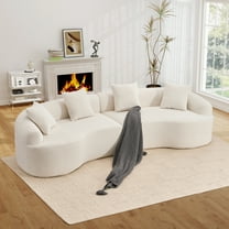 Timbernest Sectional Couch, 110" Curved Chenille Sleeper Sofa, 4 Seater Modular Sectional with 4 Pillows for Living Room, White