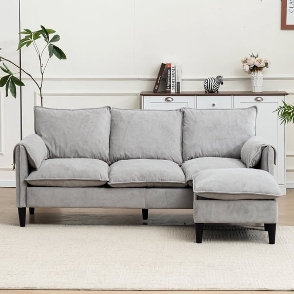 Timbernest Sectional Sofa, 78" L Shaped Couch with Storage Ottoman, 4 Seater Modern Sofa for Living Room, Light Gray