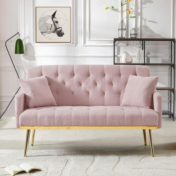 Timbernest Teddy Tufted Loveseat Sofa, Living Room Upholstered Sofa, Pink