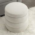 thumbnail image 1 of Timbernest Velvet Round Ottoman Footrest Stool, Ivory, 1 of 2