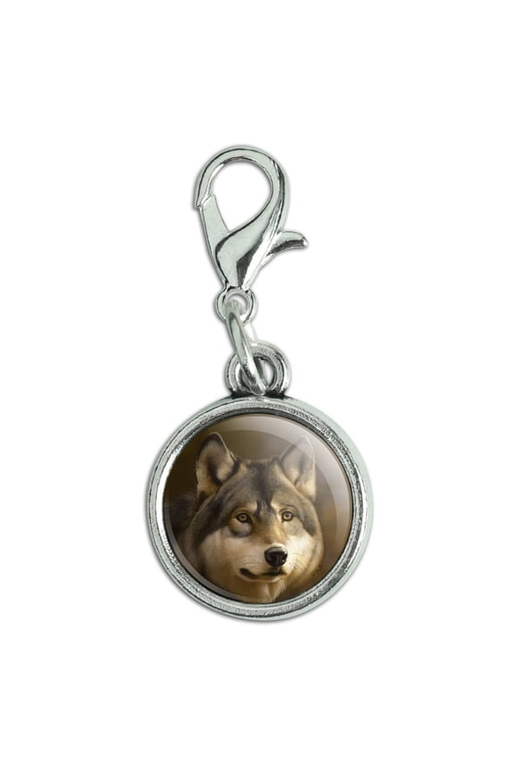 Timberwolf Timber Wolf Wolves Antiqued Bracelet Pendant Zipper Pull Charm with Lobster Clasp