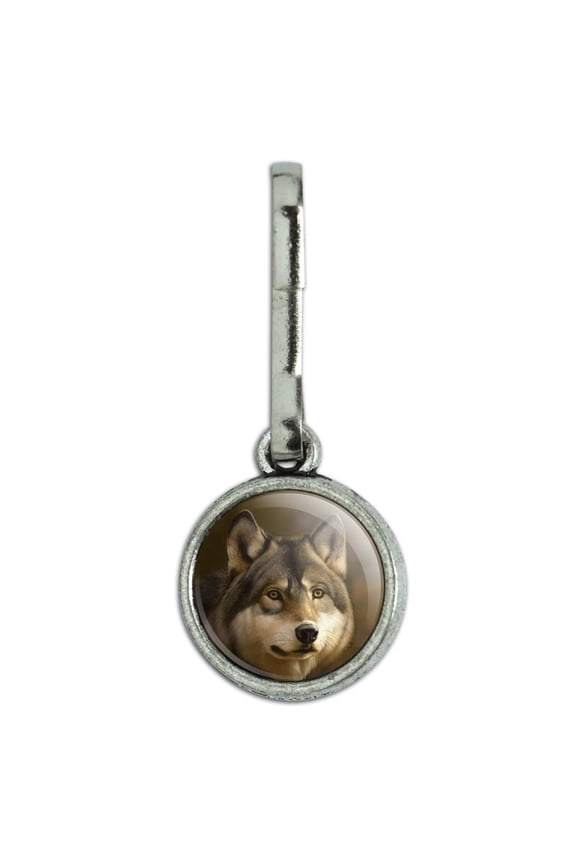 Timberwolf Timber Wolf Wolves Antiqued Charm Clothes Purse Suitcase Backpack Zipper Pull Aid
