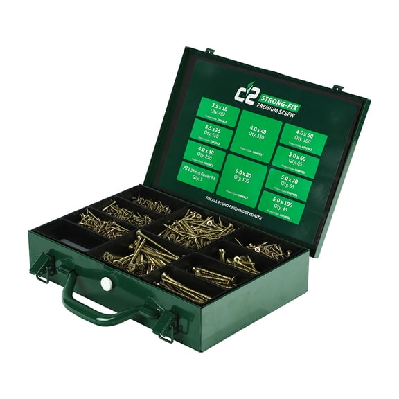 Timco - C2 Strong-Fix Premium Multi-Purpose Screws - Assorted Trade Case - PZ -Double Countersunk - Yellow (Size 1,798pcs - 1798 Pieces)