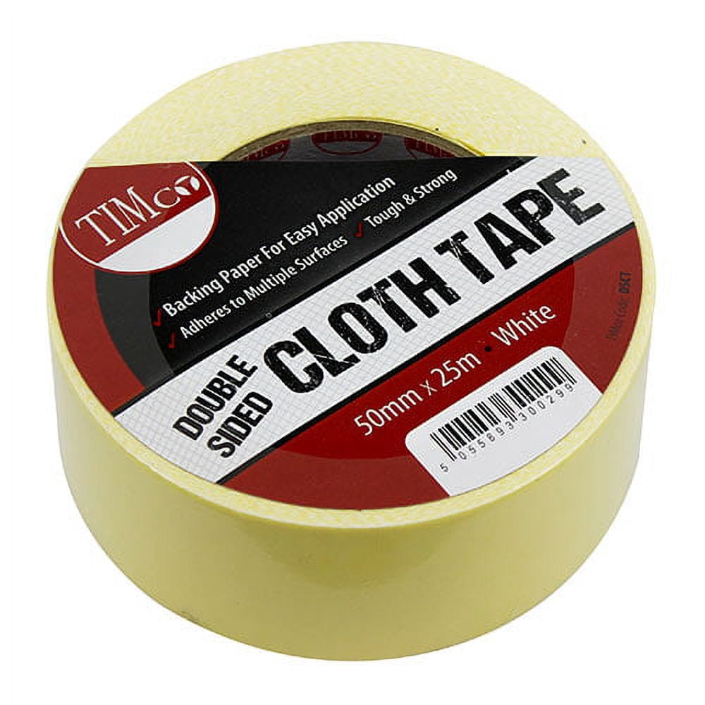 Timco - Double Sided Cloth Tape - White (Size 25m x 50mm - 1 Each)