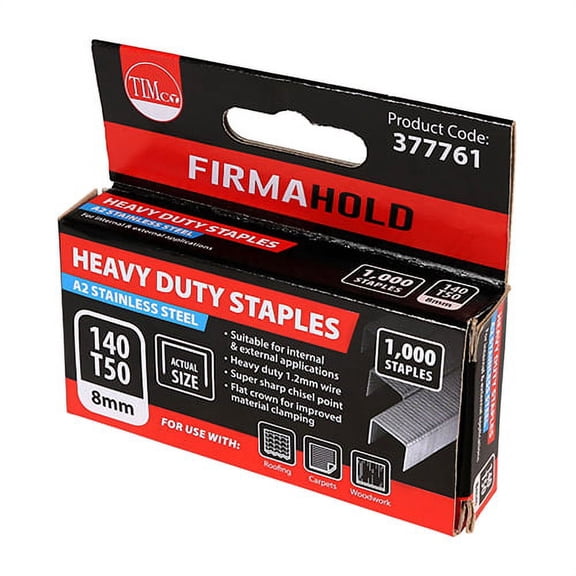 Timco - Heavy Duty Staples - Chisel Point - A2 Stainless Steel (Size 8mm - 1000 Pieces)