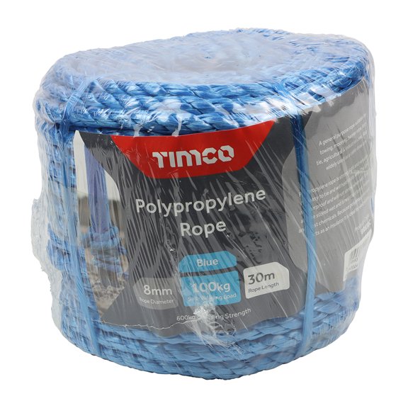 Timco - Polypropylene Rope - Blue - Coil (Size 8mm x 30m - 1 Each)