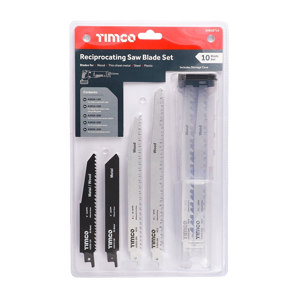 Timco - Reciprocating Saw Blade Mixed Set - Wood & Metal Cutting - High Carbon Steel & Bi-Metal (Size Mixed - 10 Pieces)