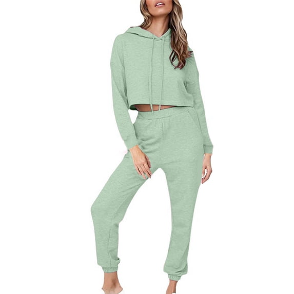 Timdgard 2 Piece Sets for Women Cropped Hoodies Pullover Sweatpants Jogger Workout Running Outfits Fall