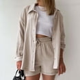 thumbnail image 1 of Timdgard 2 Piece Sets for Women Lounge Wear Fall Long Sleeve Button down Matching Outfits Loose Fashion Shorts Suits, 1 of 6