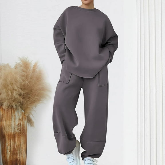 Timdgard 2 Piece Sets for Women Plus Size Long Sleeve Pullover Tops Pants Fall Outfits Loose Sweatsuit