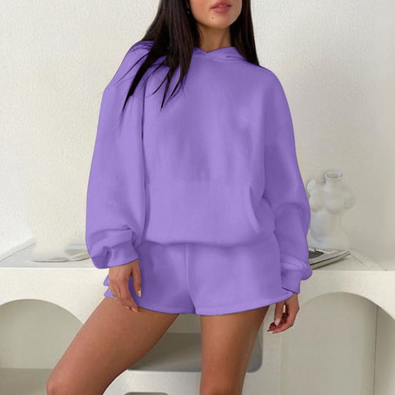 Timdgard Fall Outfits for Women Sweatsuit 2 Piece Hoodies Pullover Shorts Loose Lounge Sets Fashion