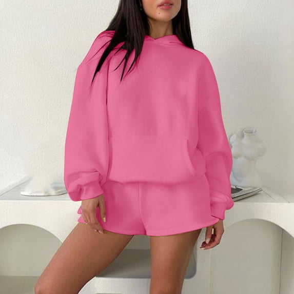 Timdgard Fall Outfits for Women Sweatsuit 2 Piece Hoodies Pullover Shorts Loose Lounge Sets Fashion